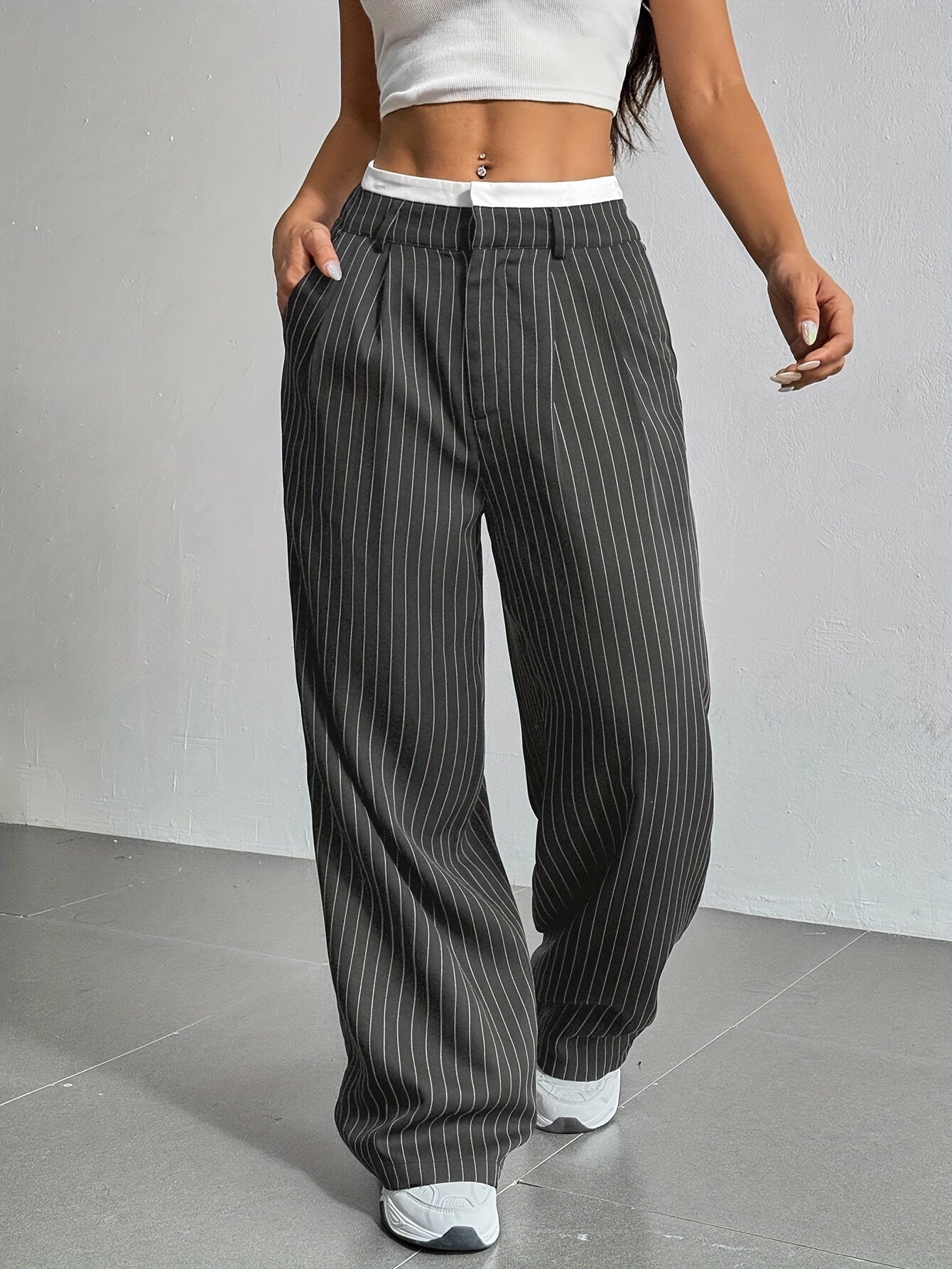 Gestreepte Blazer Broek met wijde pijpen en hoge taille