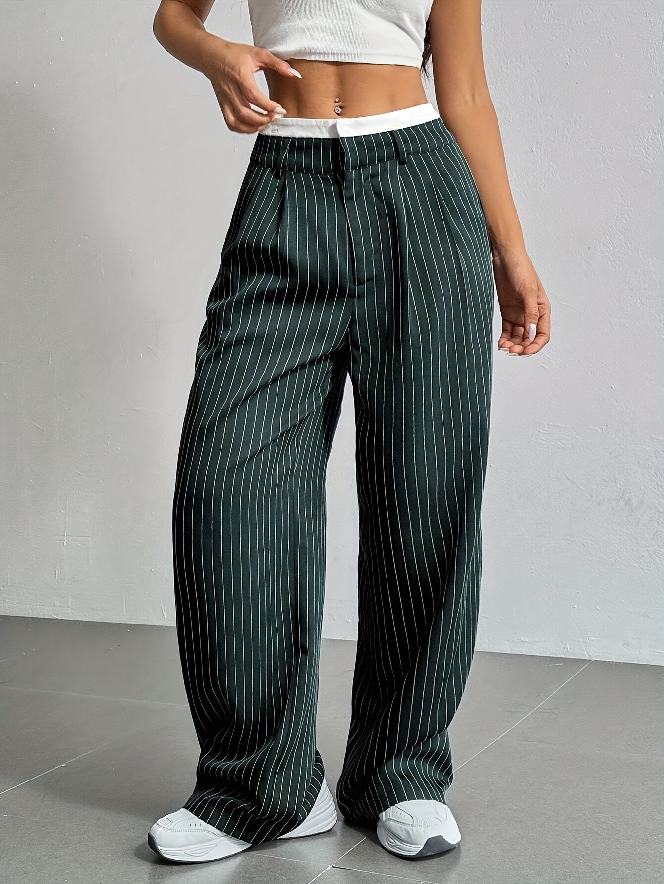 Gestreepte Blazer Broek met wijde pijpen en hoge taille