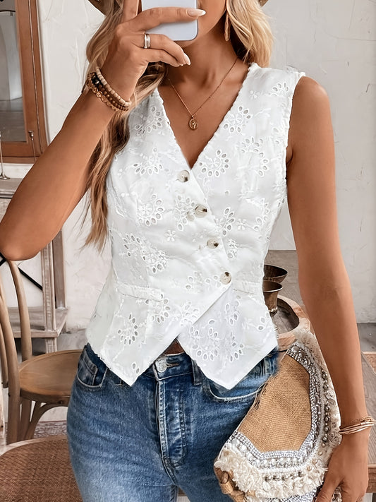 Frans-geïnspireerd mouwloos casual vest met V-hals