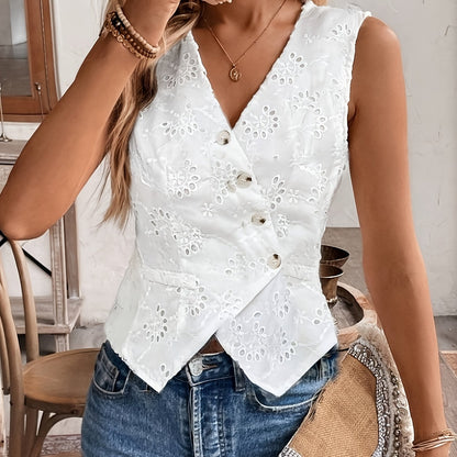 Frans-geïnspireerd mouwloos casual vest met V-hals