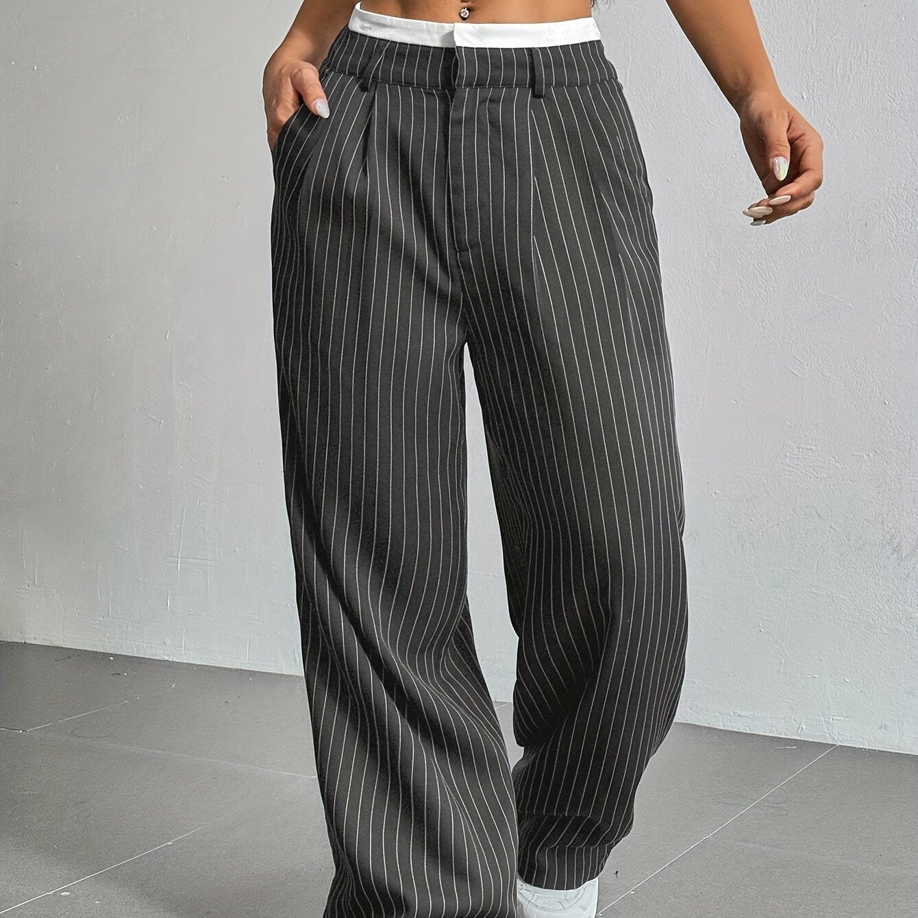 Gestreepte Blazer Broek met wijde pijpen en hoge taille