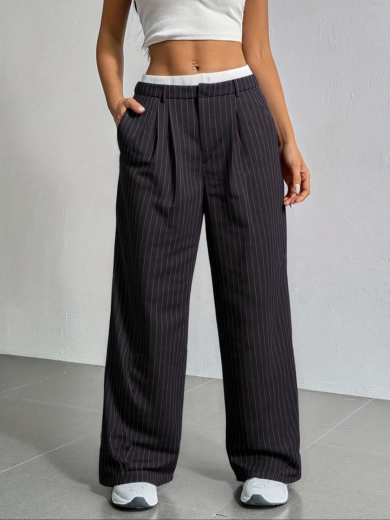 Gestreepte Blazer Broek met wijde pijpen en hoge taille