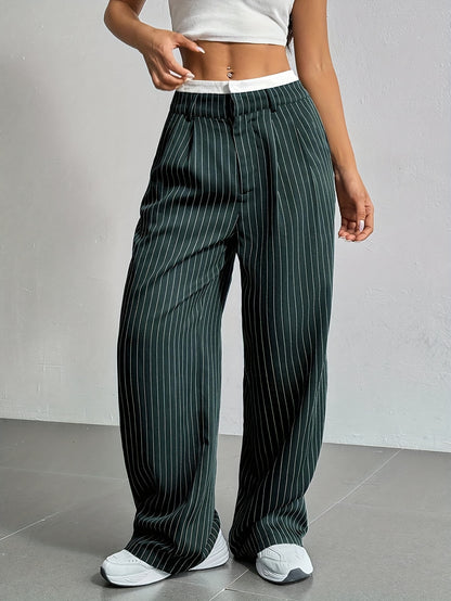 Gestreepte Blazer Broek met wijde pijpen en hoge taille