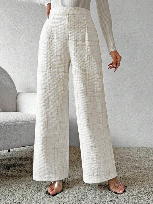Modieuze geruite gebreide straight leg broek