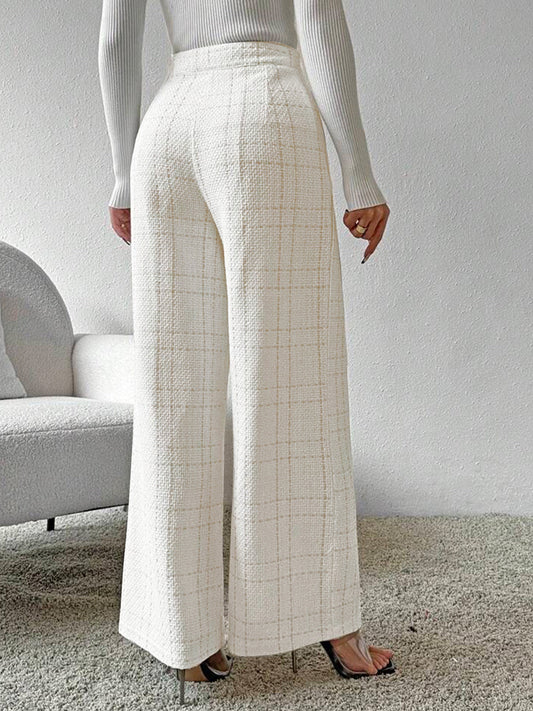 Modieuze geruite gebreide straight leg broek