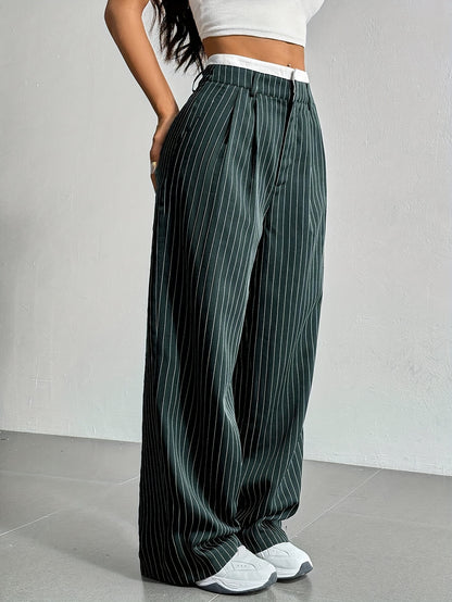 Gestreepte Blazer Broek met wijde pijpen en hoge taille