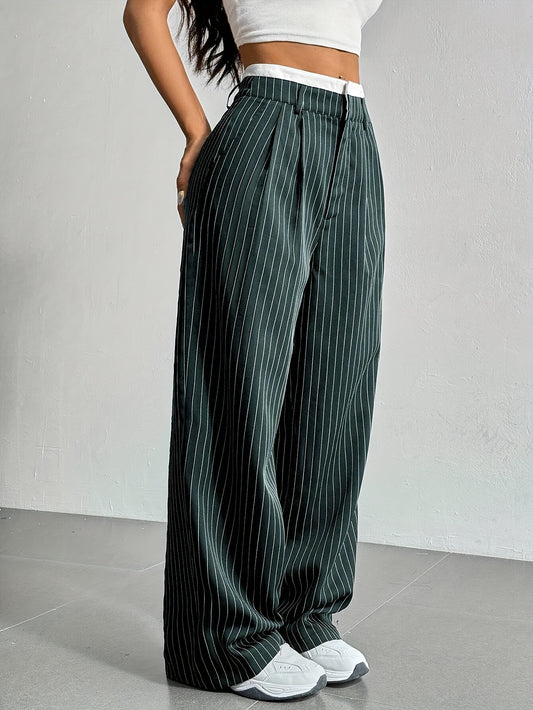 Gestreepte Blazer Broek met wijde pijpen en hoge taille