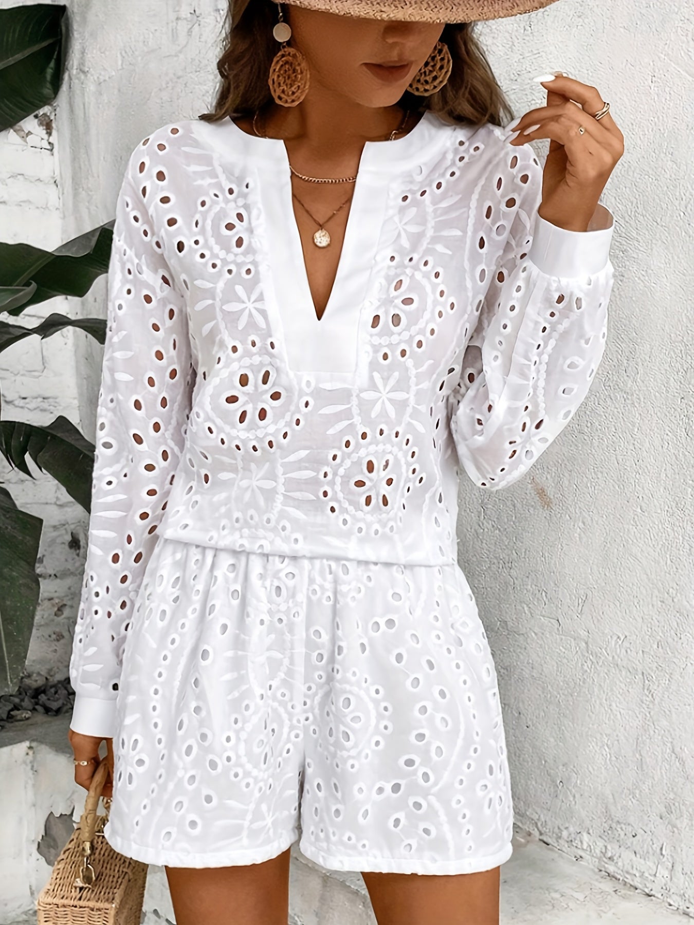 Stijlvolle set met broekje en blouse met lange mouwen