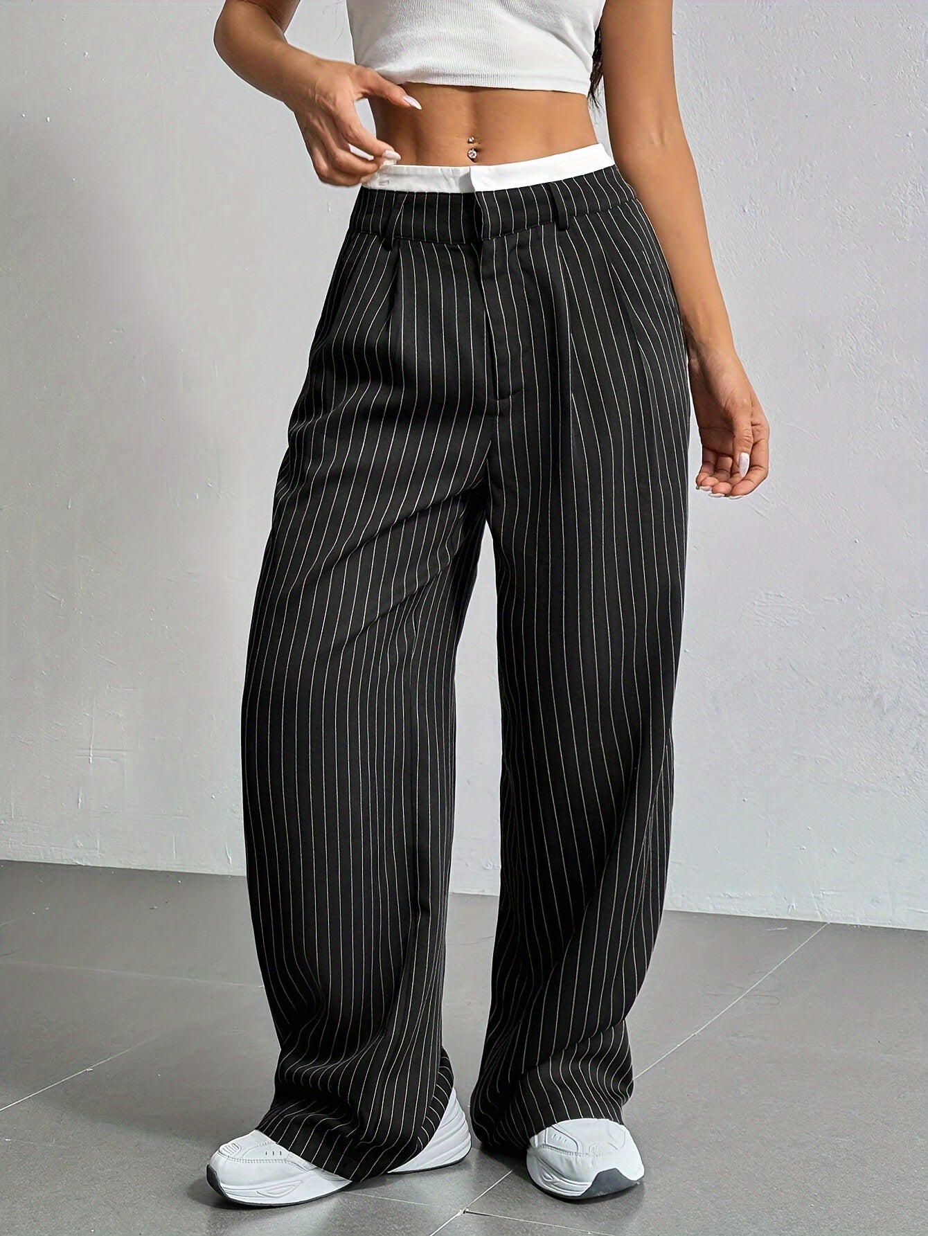 Gestreepte Blazer Broek met wijde pijpen en hoge taille
