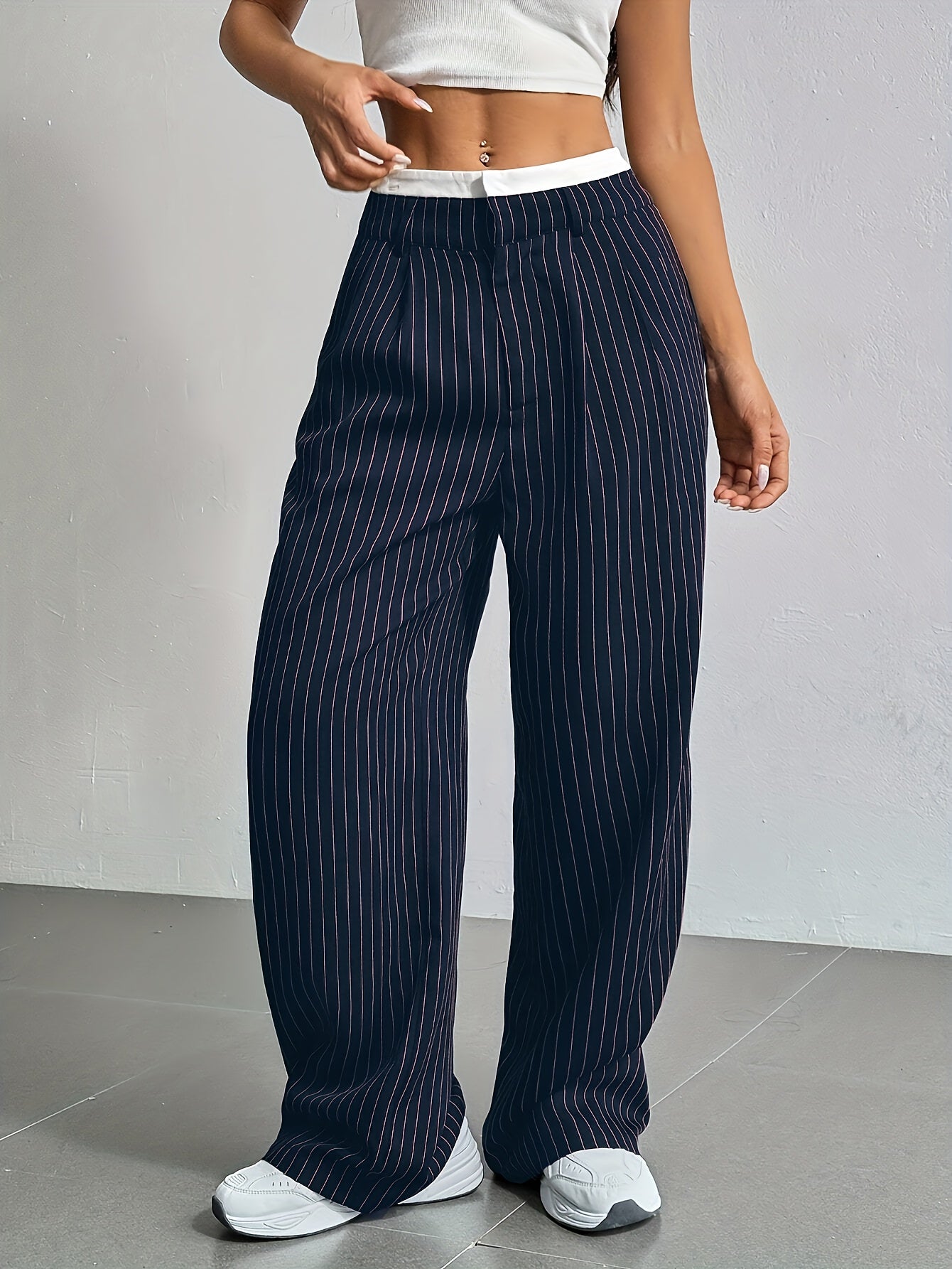 Gestreepte Blazer Broek met wijde pijpen en hoge taille