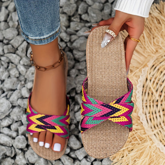 Ademende gebreide gestreepte slippers
