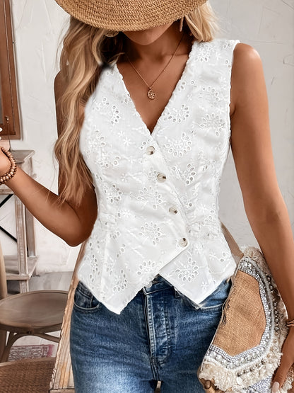 Frans-geïnspireerd mouwloos casual vest met V-hals