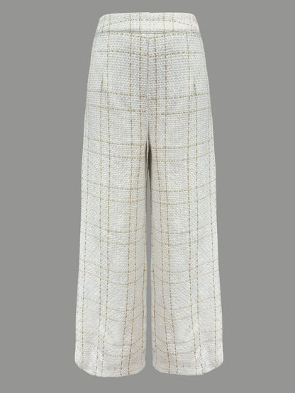 Modieuze geruite gebreide straight leg broek