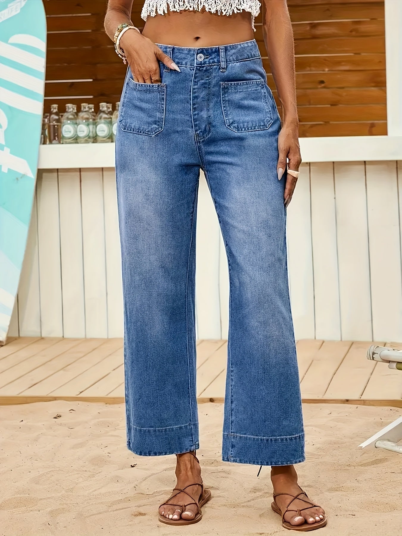 Stijlvolle, elastische, wijde pijpenbroek met middelhoge taille