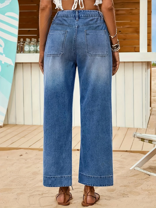 Stijlvolle, elastische, wijde pijpenbroek met middelhoge taille
