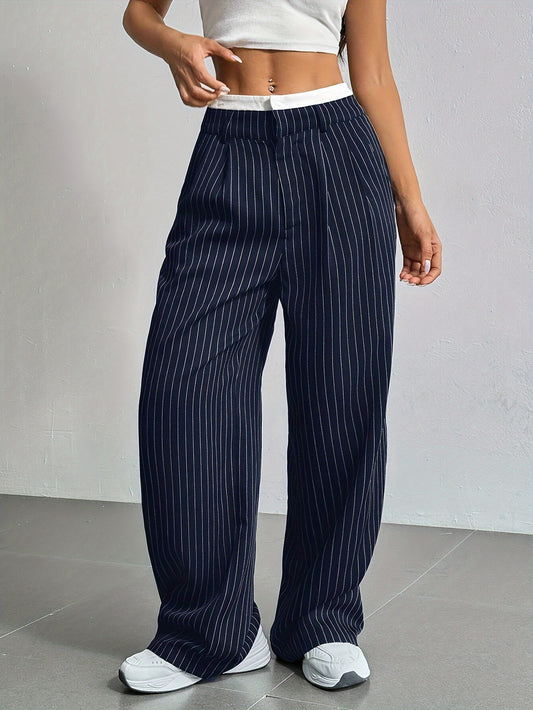 Gestreepte Blazer Broek met wijde pijpen en hoge taille