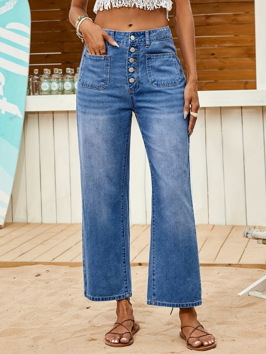 Blauwe Rechte Broek met Meerdere Knopen